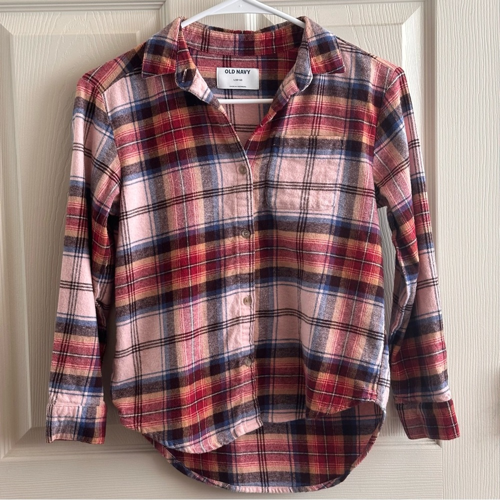 Old Navy Plaid Flannel Button Down Shirt Girl’s Size Large 10-12